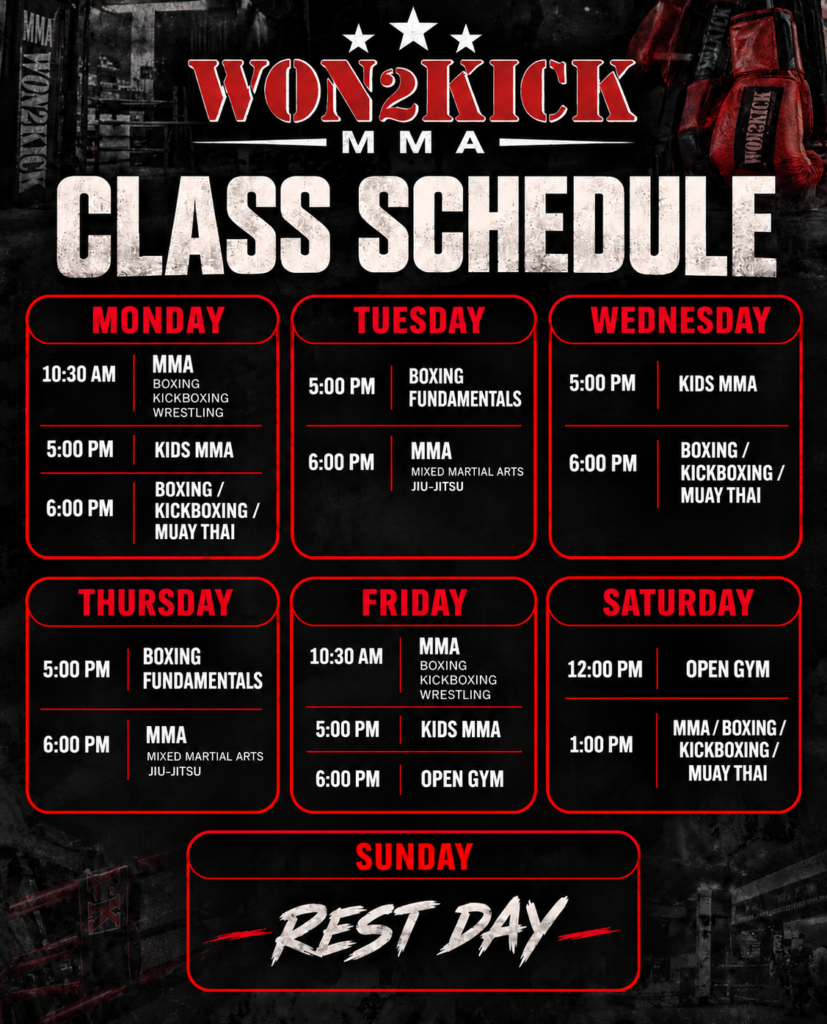 WON2KICK MMA Class Schedule